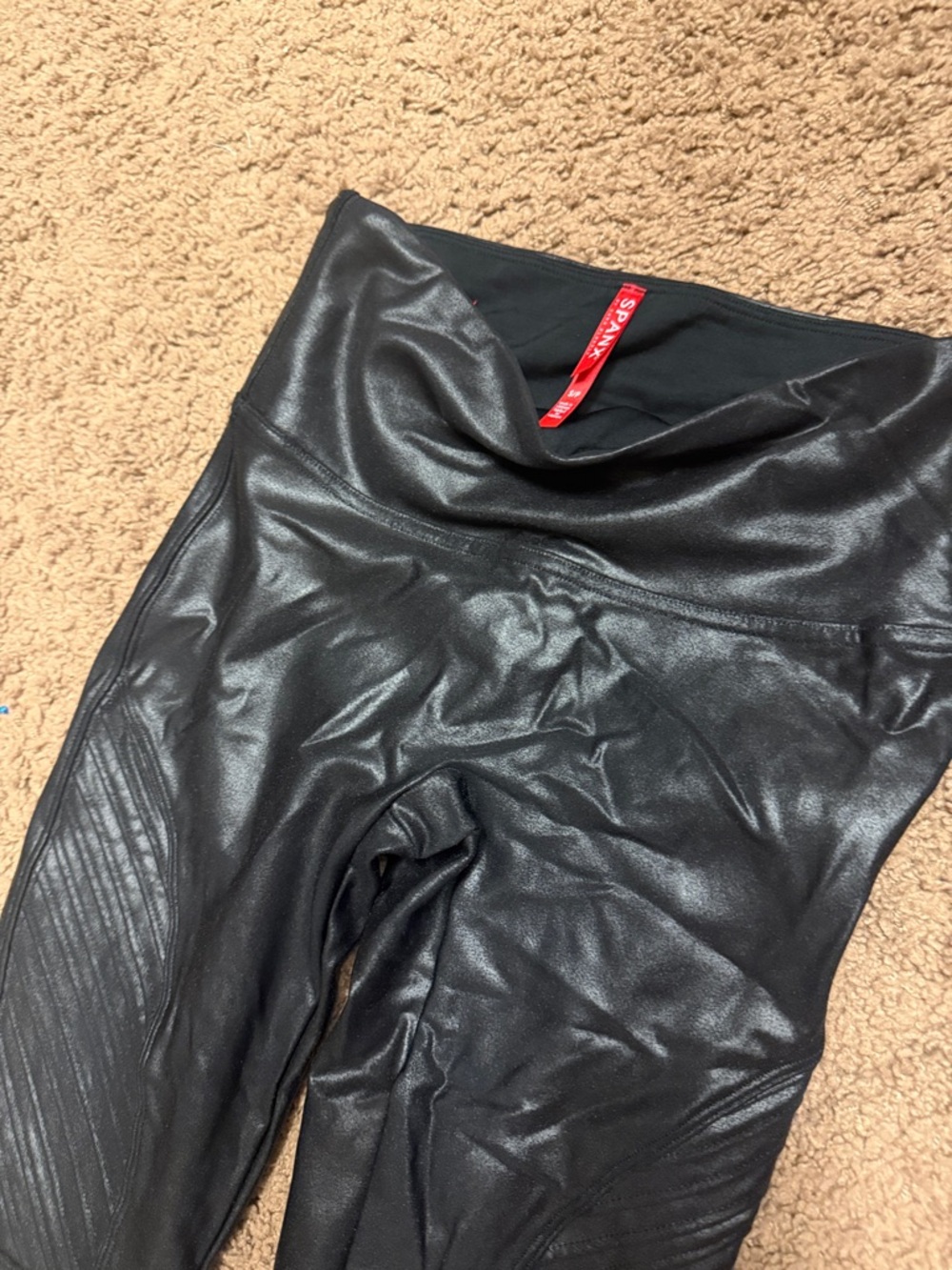 SPANX Shiny Faux-Leather High Waist Leggings - Black